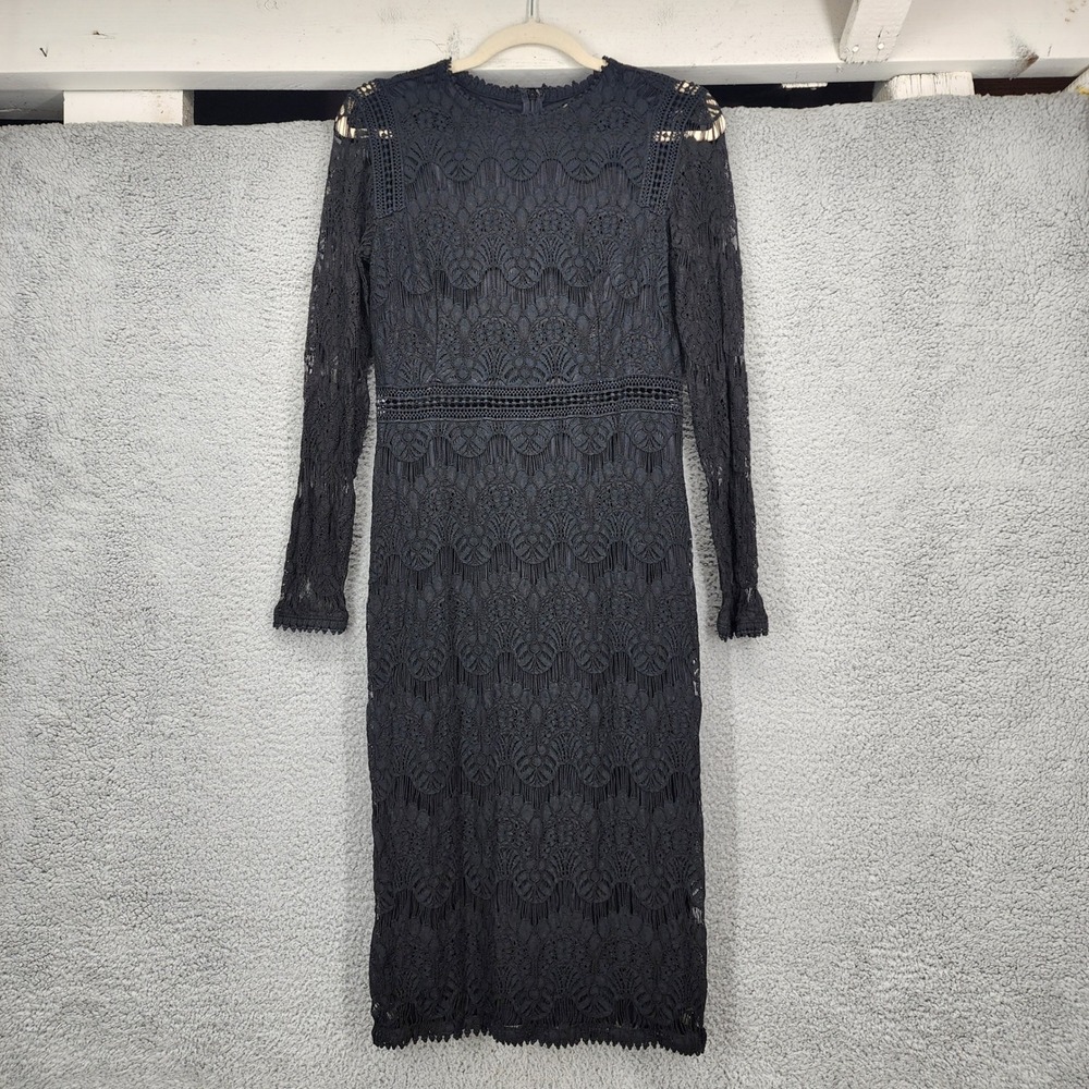 Love X Design Black Floral Lace Long Sleeve Midi Dress Womens Medium Sheath